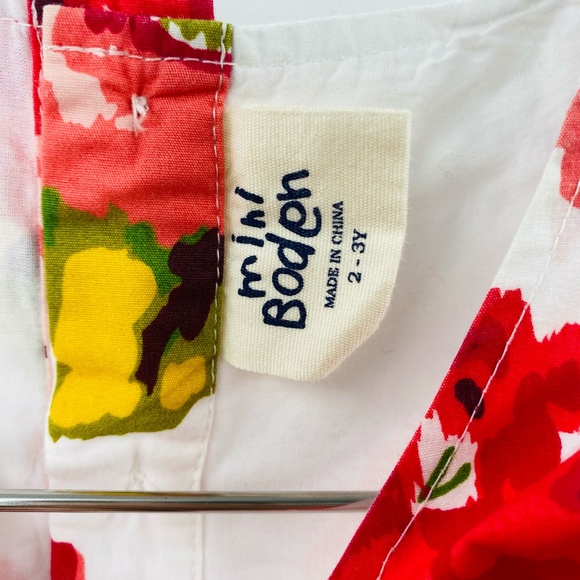 Mini Boden Sleeveless Floral Dress White Red Size 2-3 - Picture 3 of 6